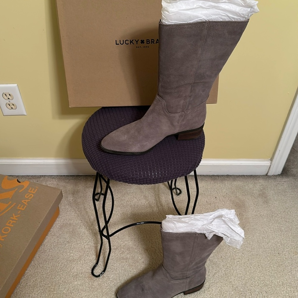 Gray suede knee length boots Lucky Brand worn 3 times